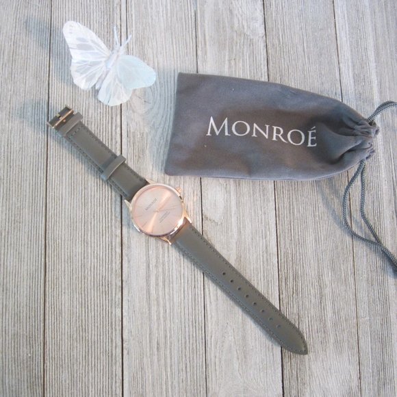 NEW -Monroe Grey Leather Band/Rose Gold Wristwatch main image 5